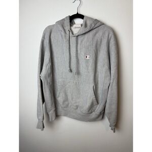 Champion Reverse Weave Hoodie Mens Medium Gray Pullover Fleece Logo Sweatshirt